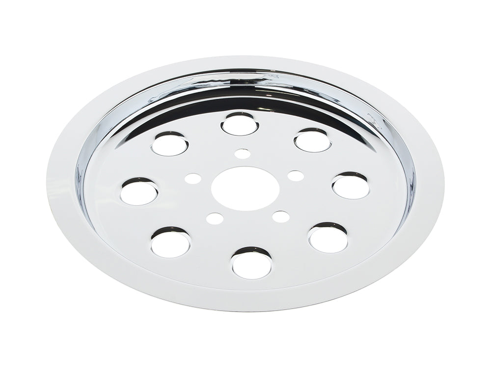 Rear Pulley Cover - Chrome. Fits Big Twin 1994-1999 with 65 Tooth Pulley.