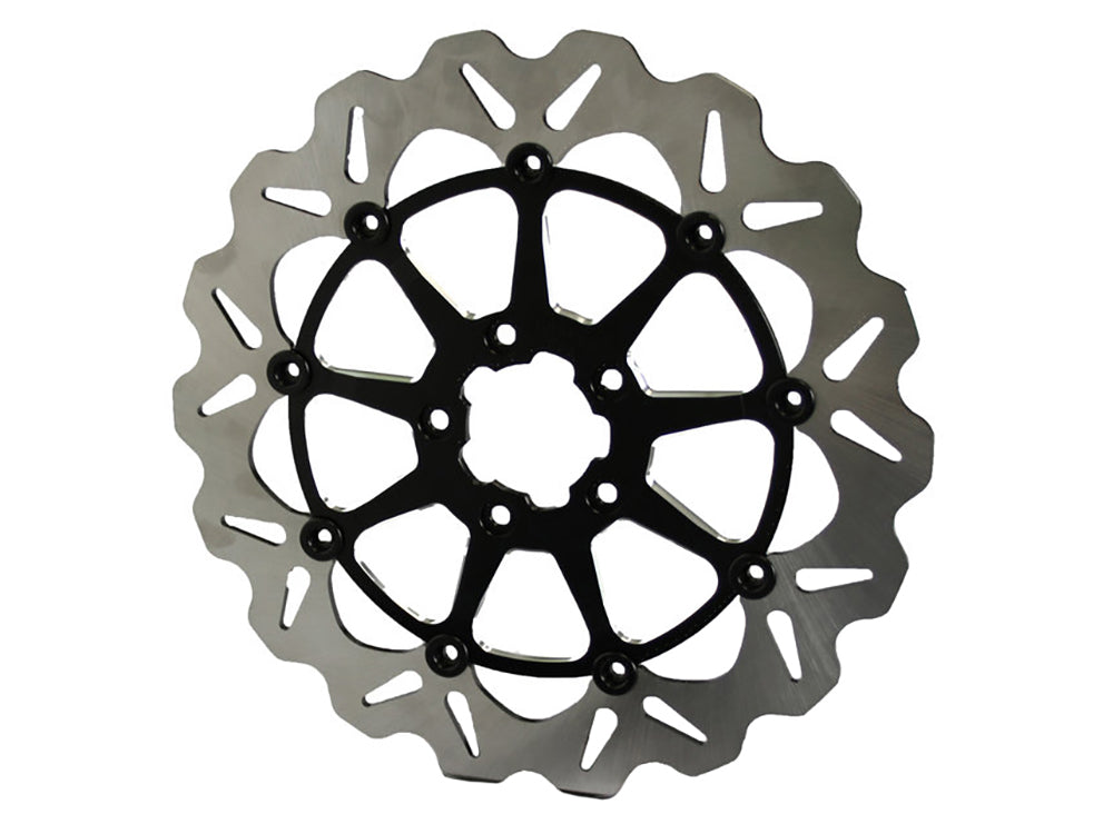 13in. Front Wave Floating Disc Rotor with Contrast Cut Carrier. Fits most Big Twin 2000up when Using Special 6 Piston Caliper.