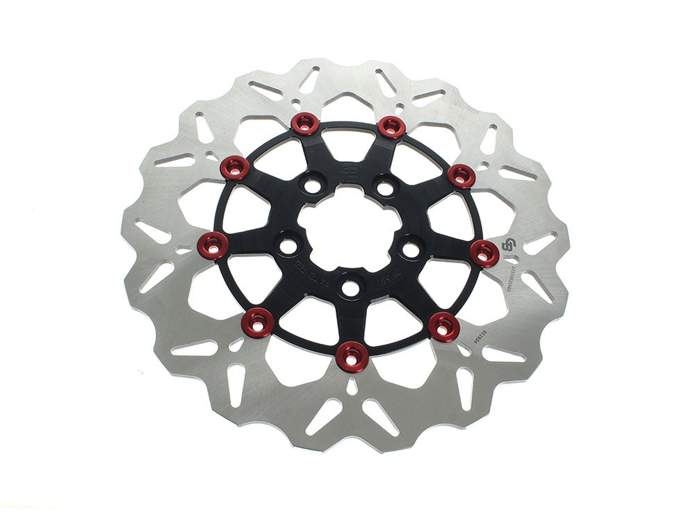 11.5in. Rear Floating Wave Disc Rotor - Black with Red Buttons. Fits Big Twin 2000up & Sportster 2000-2010.