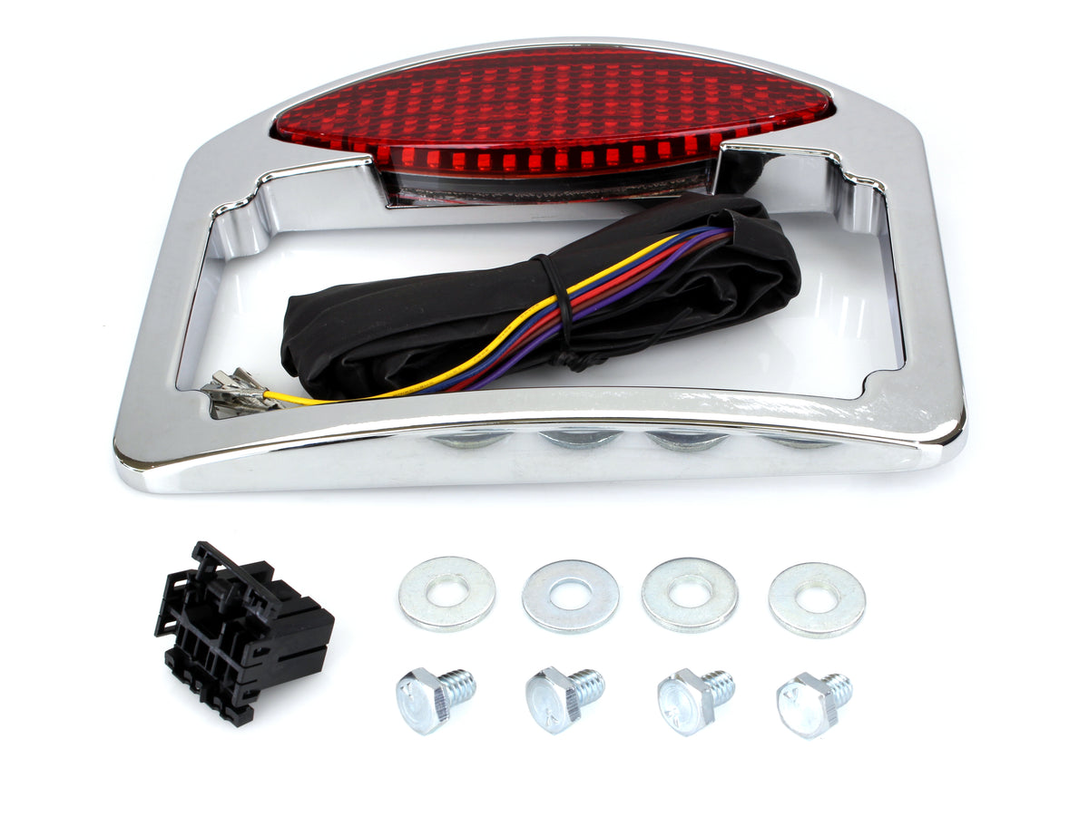 Cats Eye LED Taillight with Turn Signals & License Plate - Chrome.