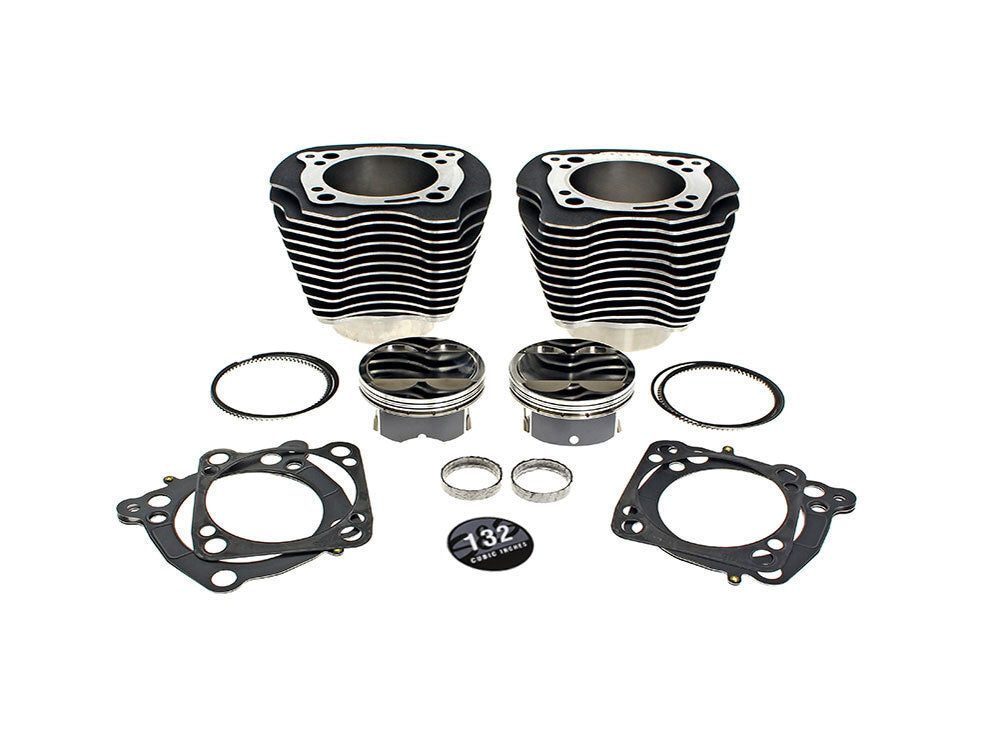 132ci Big Bore Kit with Highlighted Fins & Mid Level Compression - Black. Fits Milwaukee-Eight 2017up 114ci or 117ci Engine