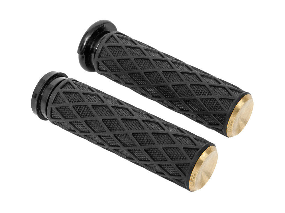 Diamond Handgrips - Brass. Fits H-D with Throttle Cable.