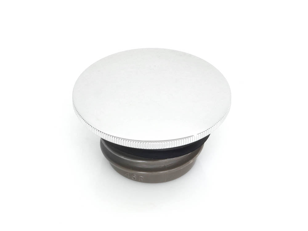 Low Profile Right Hand Vented Screw-In Fuel Cap - Chrome. Fits H-D Big Twin 1996up and Sportster 1996-2021.