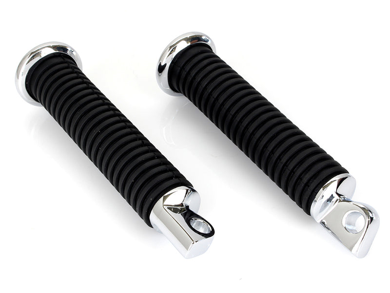 Extended Footpegs with Black Rubber & Male Mounts - Chrome.
