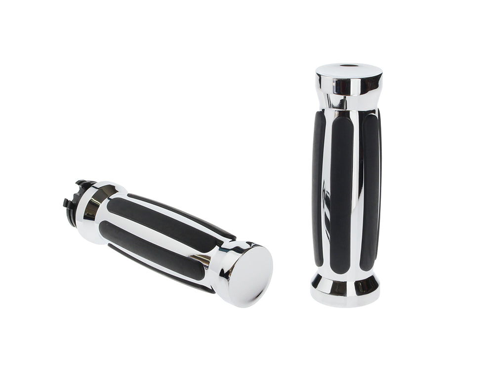 Barrel Style Handgrips - Chrome. Fits H-D with Throttle Cable.