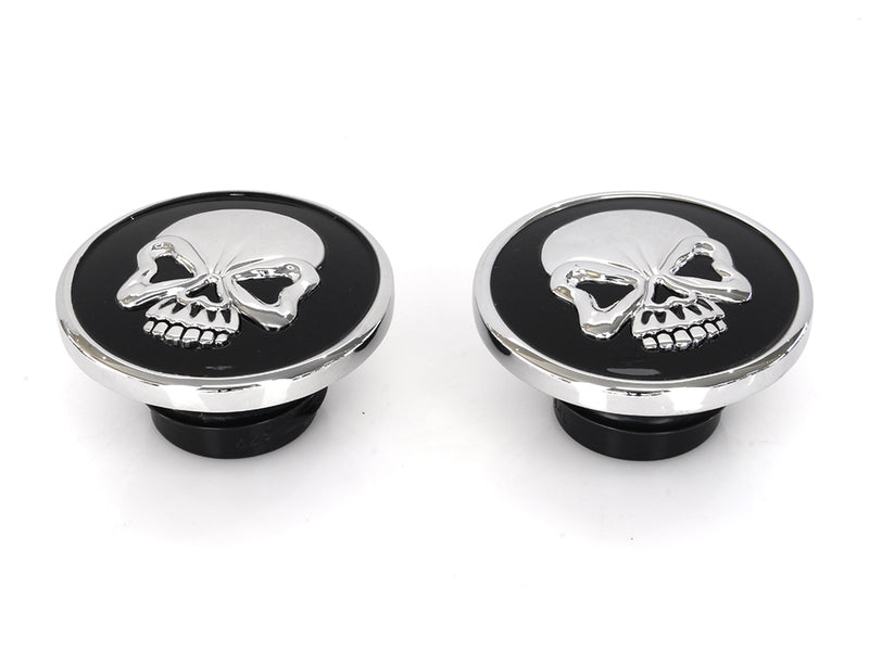 Screw-In Fuel Caps - Chrome & Black Skull. Fits H-D 1982-1995.