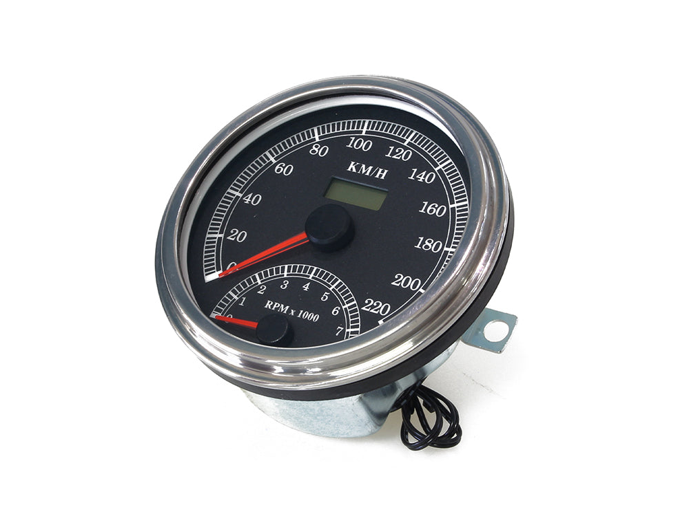 4-1/2in. Tank Mount KPH Speedometer with Tachometer - Chrome. Fits Big Twin 1936-1995