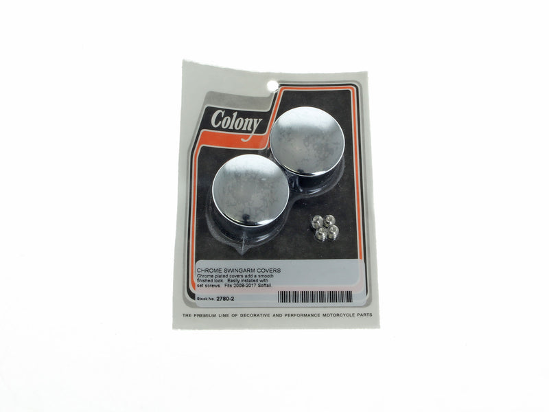 Swingarm Pivot Bolt Covers - Chrome. Fits Softail 2008-2017. Excludes Rocker & Breakout Models.