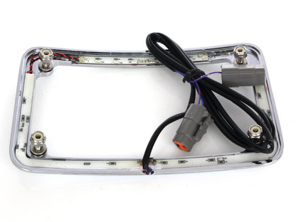 Curved Slick Signal Run, Turn, Brake & Number Plate Frame - Chrome. Fits Softail 2011-2017.