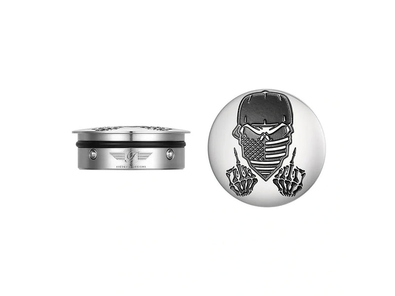 Swingarm Pivot Bolt Covers - Stainless with Masked Skull. Fits Touring 2011up