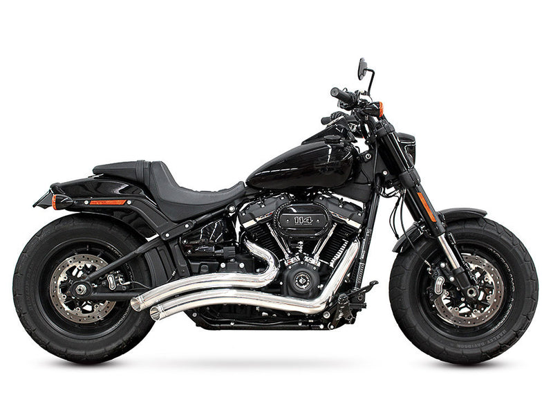 Sharp Curve Radius Exhaust - Chrome with Chrome End Caps. Fits Softail 2018up with Non-240 Rear Tyre