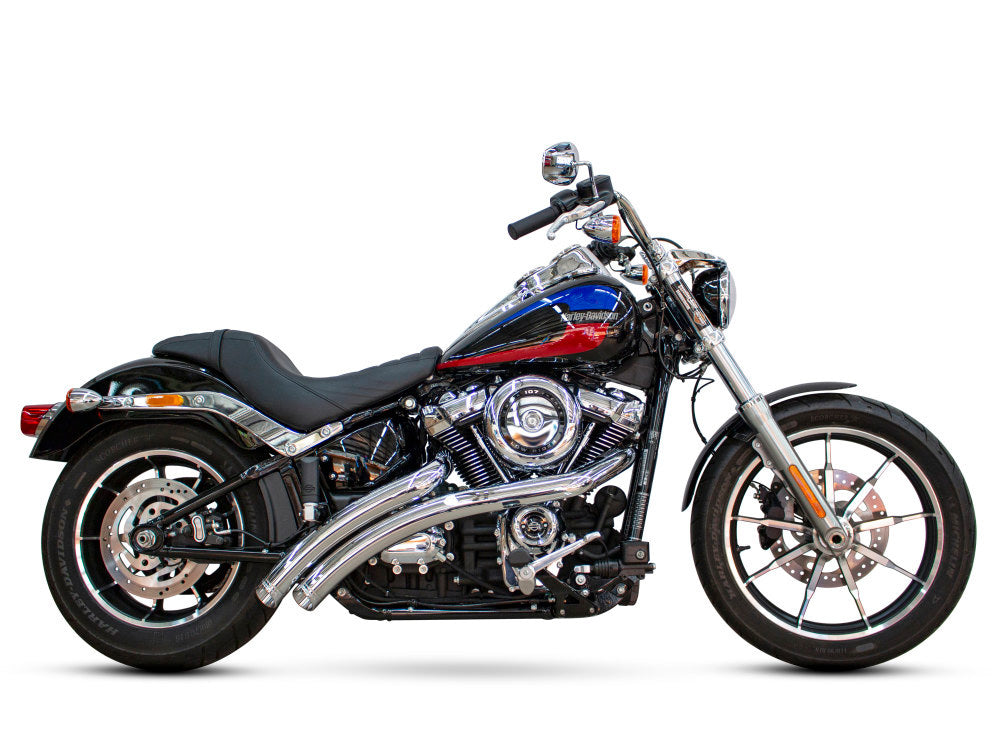 Radical Radius Exhaust - Chrome with Chrome End Caps. Fits Softail 2018up with Non-240 Rear Tyre
