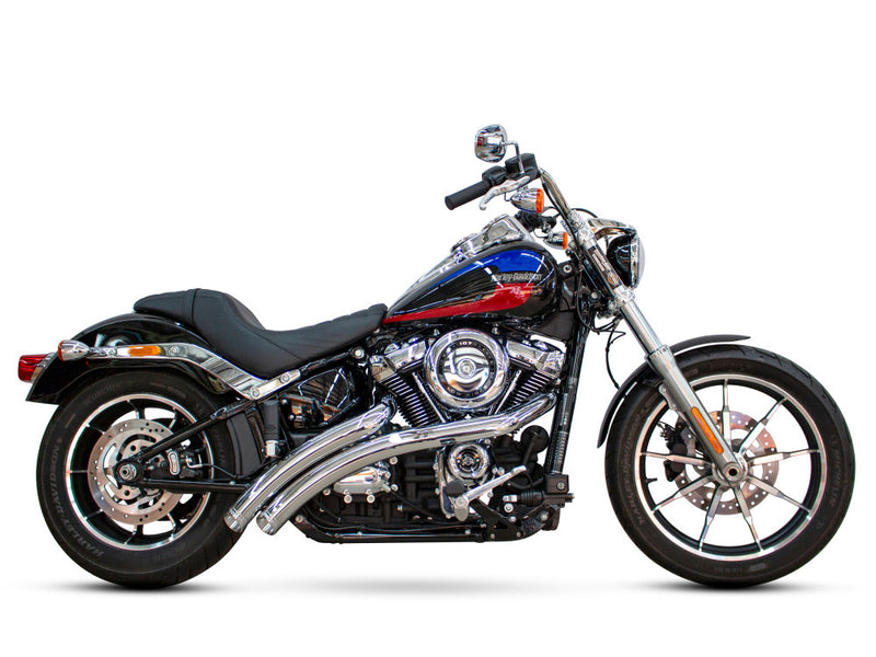 Radical Radius Exhaust - Chrome with Chrome End Caps. Fits Softail 2018up with Non-240 Rear Tyre