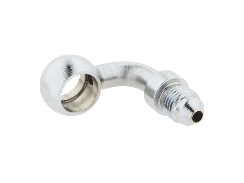 Chrome 7/16in. ID, 90 Degree Banjo - Male #3 End.