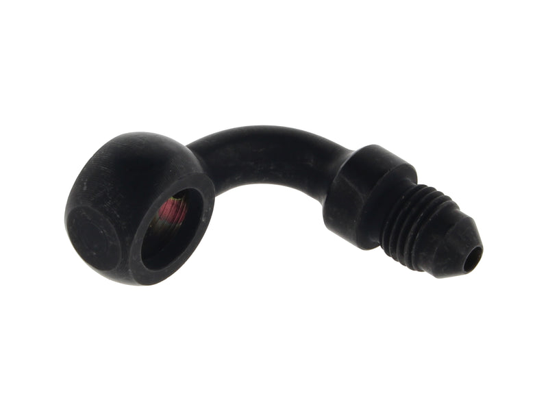 Black 3/8in. (10mm) ID, 90 Degree Banjo - Male #3 End.