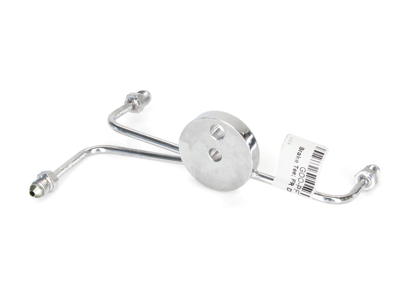AN3 Front Dual Disc Brake Tee - Chrome. Fits Narrow Glide Front Ends with Dual Disc Rotors.