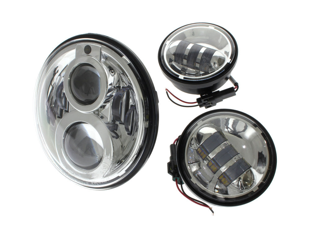 7in. HeadLight & 4.5in. Passing Lamp Bundle - Chrome. Fits Most H-D with 7in. Headlights & 4.5in. Passing Lamps.