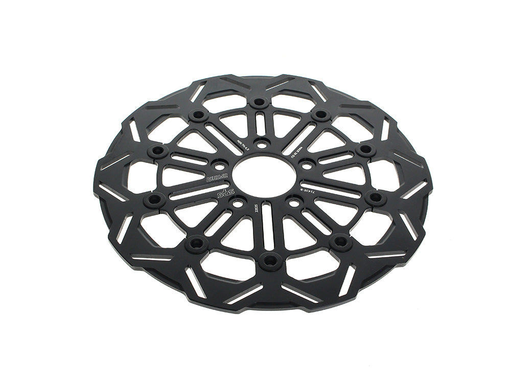 11.8in. Front 9-Spoke Disc Rotor - Black Band & Black Carrier. Fits Dyna 2006-2017, Softail 2015up, Sportster 2014-2021 & Some Touring 2008up.