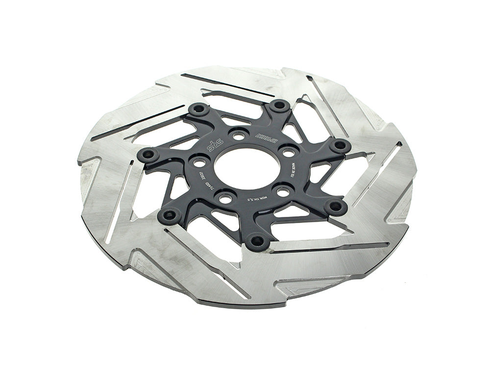 11.5in. Rear 7-Spoke Disc Rotor - Polished Band & Black Carrier. Fits Big Twin 2000up & Sportster 2000-2010.