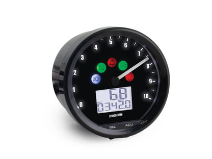 2-1/2in. Vintage Style Digital Speedometer with Tachometer - Black.