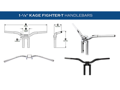 11in. x 1-1/4in. Pullback Kage Fighter Handlebar - Chrome.
