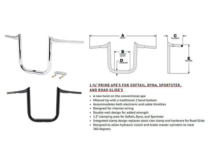 12in. x 1-1/2in. Grande Prime Ape Handlebar - Chrome.