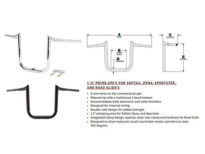 16in. x 1-1/2in. Grande Prime Ape Handlebar - Gloss Black.