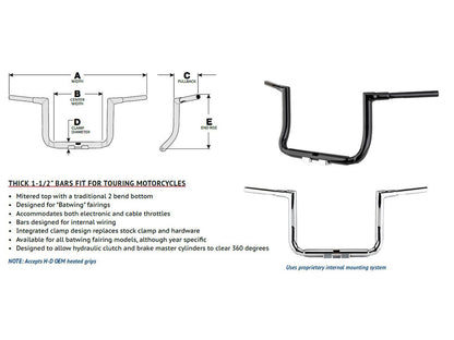 14in. x 1-1/2in. Grande Twin Peaks Handlebar - Gloss Black. Fits Ultra Models 2014up and Street Glide 2014-2023