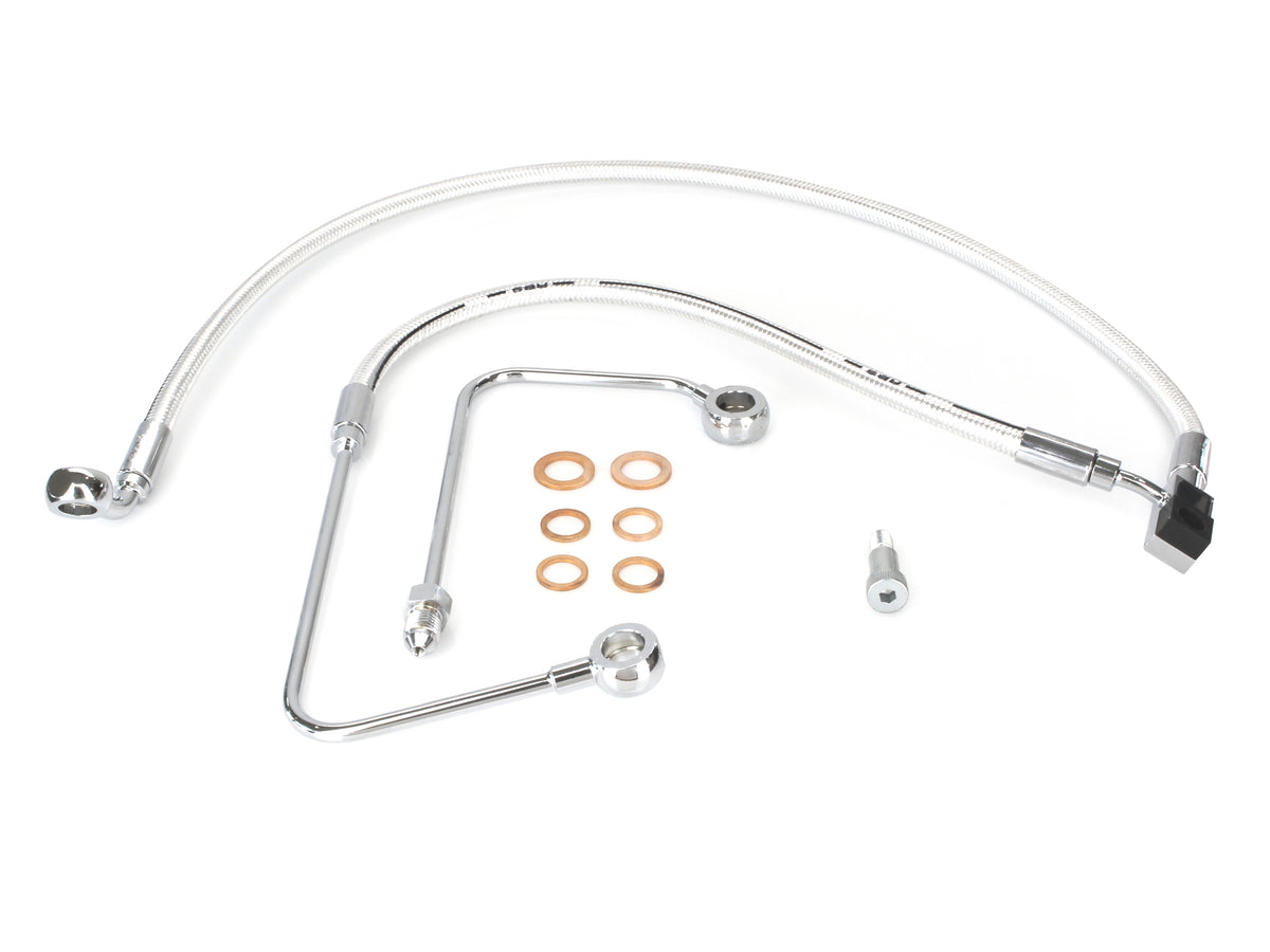 +2in. Over Length Lower Front Brake Line - Sterling Chromite. Fits FXST Softail 2011-2015 & Rocker 2011