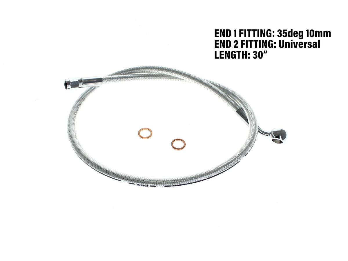 30in. Upper Front Brake Line with 10mm x 35 Degree Banjo - Sterling Chromite.