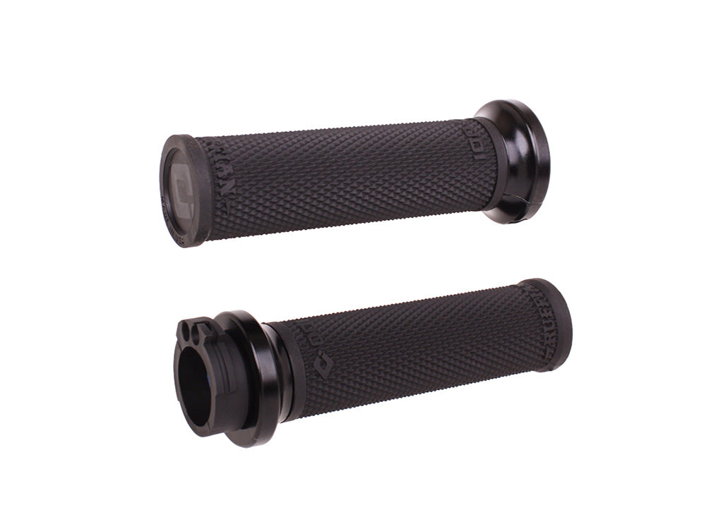 Ruffian Lock-On Handgrips - Black/Black. Fits H-D with Throttle Cable.