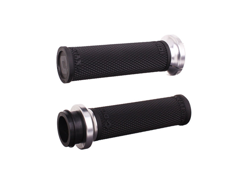 Ruffian Lock-On Handgrips - Black/Silver. Fits Big Twin 2008-2024 with Throttle-by-Wire