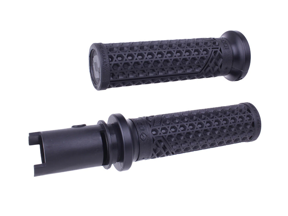 Vans Signature Lock-On Handgrips - Black/Black. Fits CVO Touring 2023up, Street Glide & Road Glide 2024up, Touring 2025up & Softail 2025up