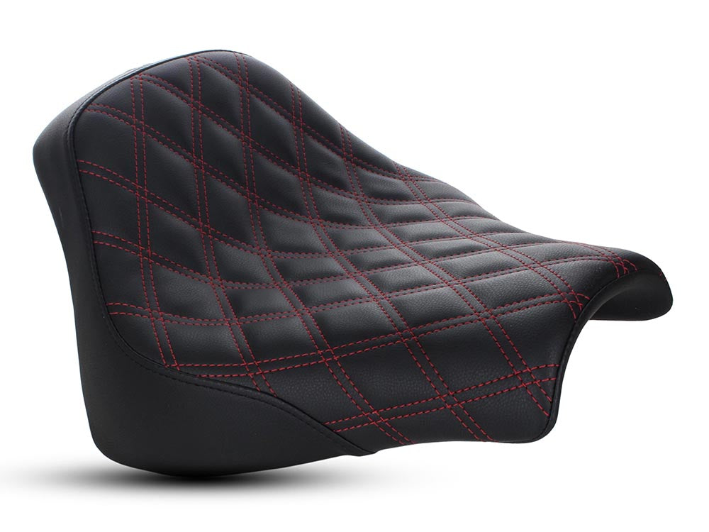 Renegade LS Solo Seat with Red Double Diamond Lattice Stitch. Fits Fat Bob 2018-2024