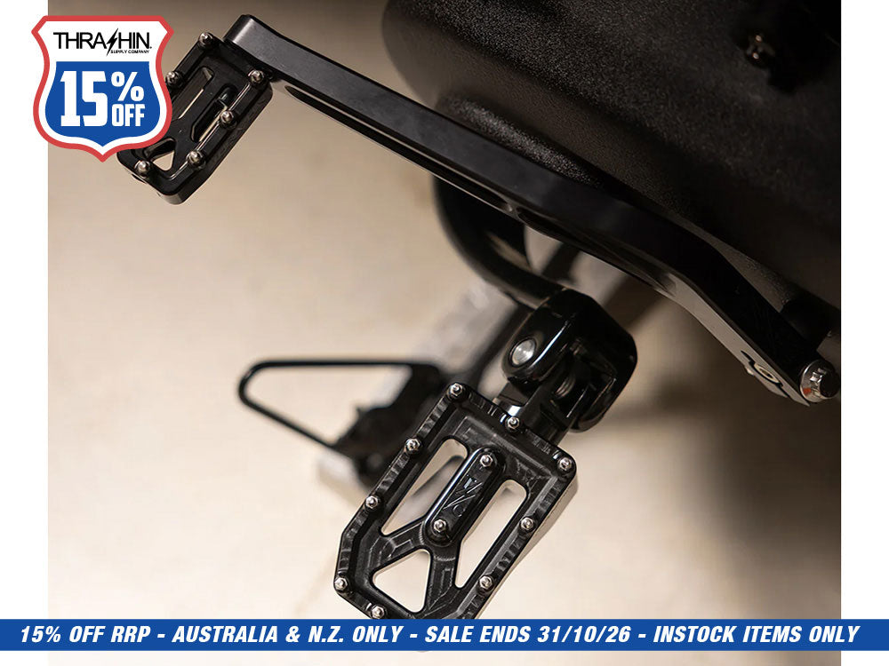 Aggressor Footpegs - Black. Fits Softail 2018up Front Rider