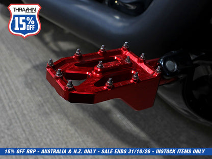 Aggressor Footpegs - Red. Fits Softail 2018up Front Rider
