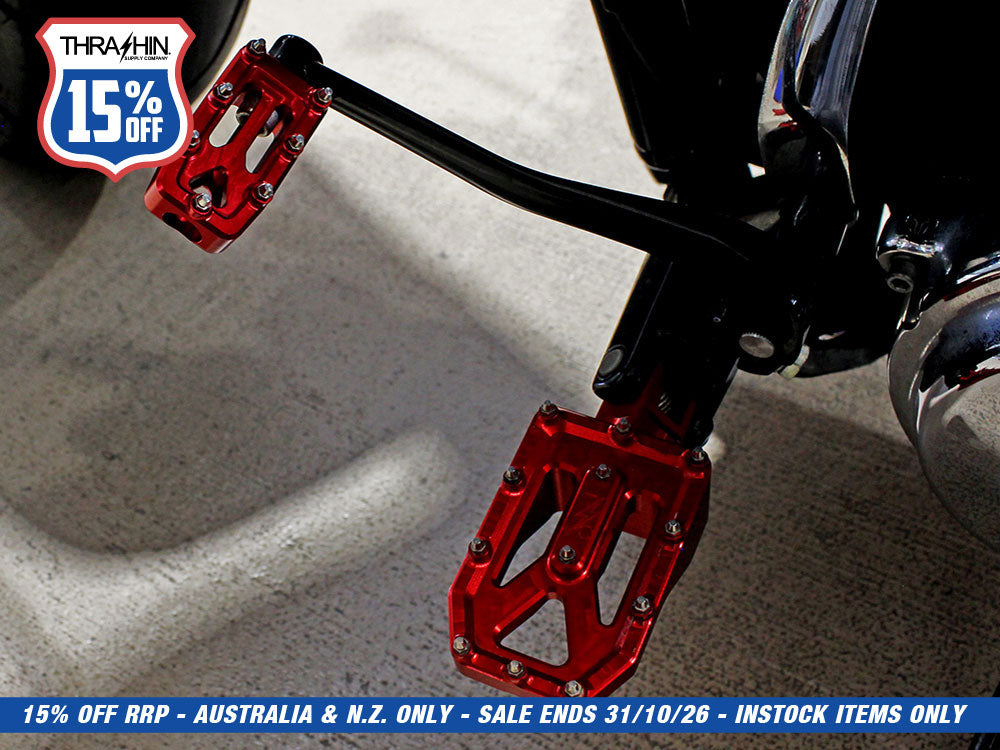 Aggressor Footpegs - Red. Fits Softail 2018up Front Rider