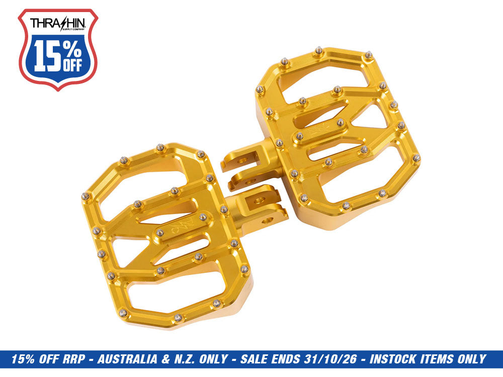 Aggressor Mini Floorboards - Gold. Fits Softail 2018up Front Rider