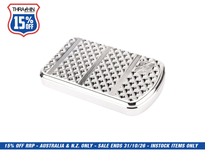 Bagger Brake Pad - Chrome. Fits Touring 1980up, FL Softail 1986-2017 & Dyna Switchback 2012-2016.