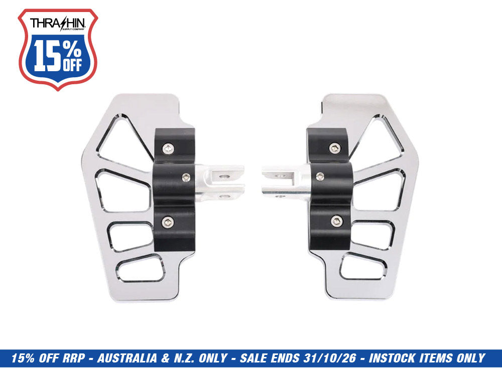 Apex Mini Floorboards - Chrome. Fits Softail 2018up Front Rider