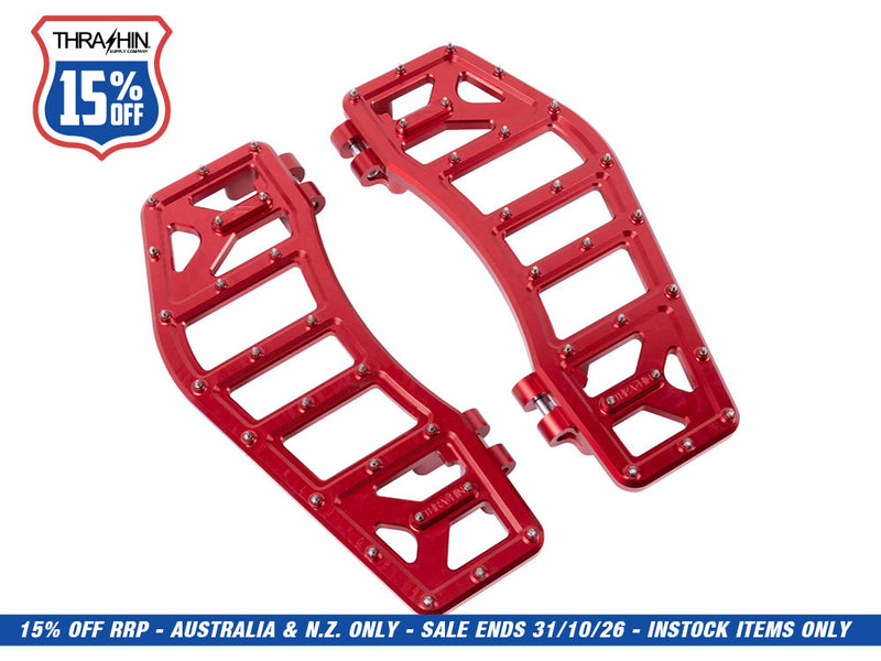 Aggressor Rider Floorboards - Red. Fits Touring 1980up, FL Softail 1986-2017 & Dyna Switchback 2012-2016