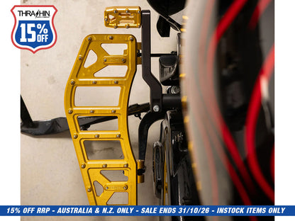Aggressor Rider Floorboards - Gold. Fits Touring 1980up, FL Softail 1986-2017 & Dyna Switchback 2012-2016