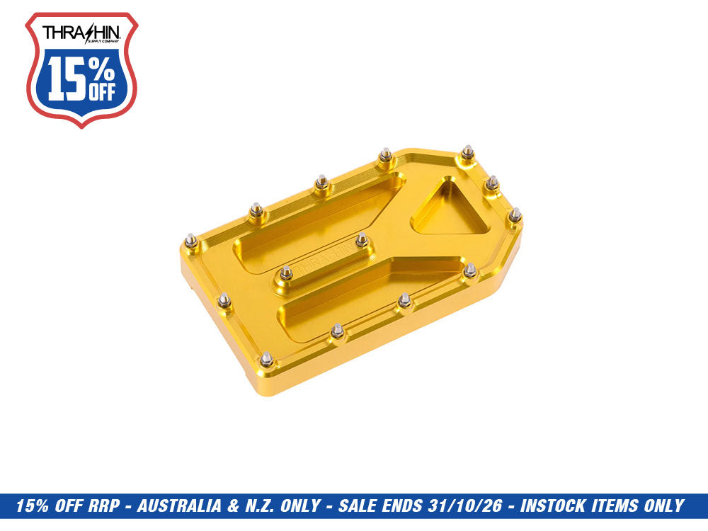 Aggressor Brake Pedal Pad - Gold. Fits Touring 1980up, FL Softail 1986-2017 & Dyna Switchback 2012-2016