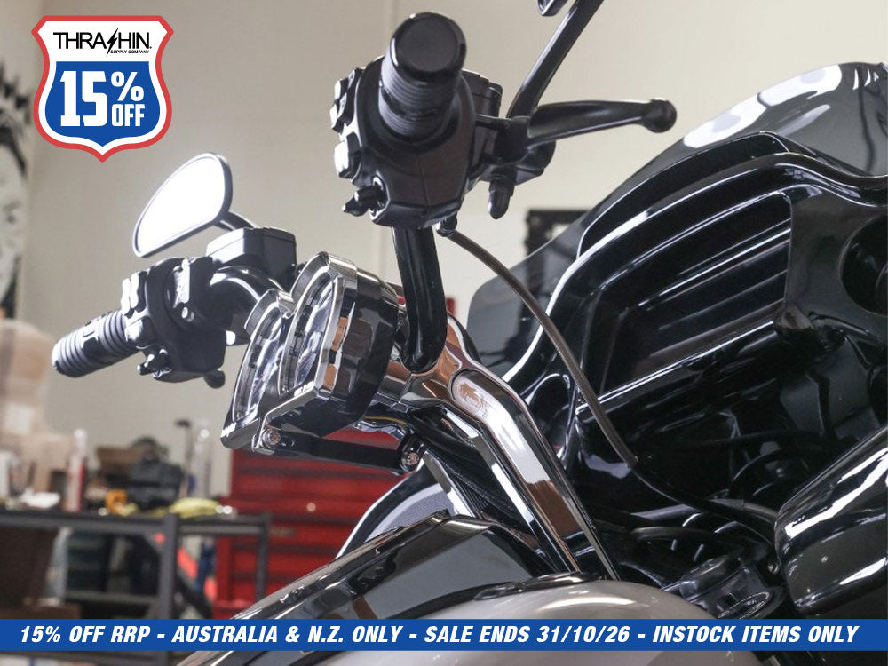 Thrashin Risers to Gauges Relocation Front Extension Bracket - Black. Fits Road Glide 2015up.